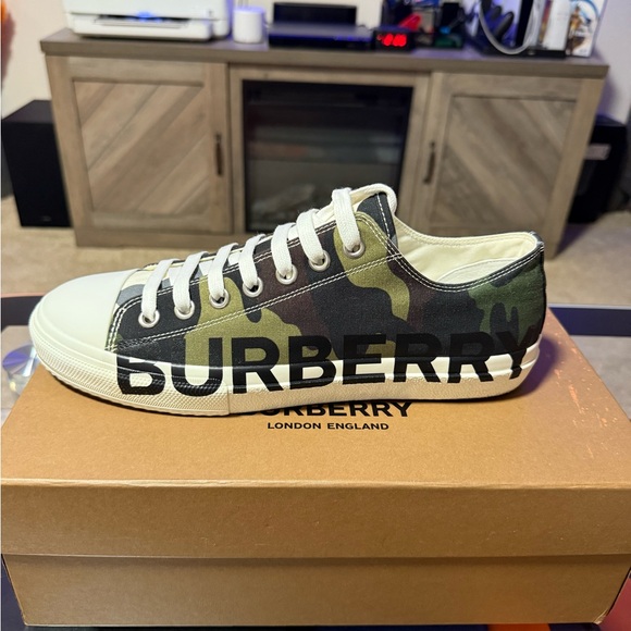 Burberry Green and White Camouflage Sneakers
